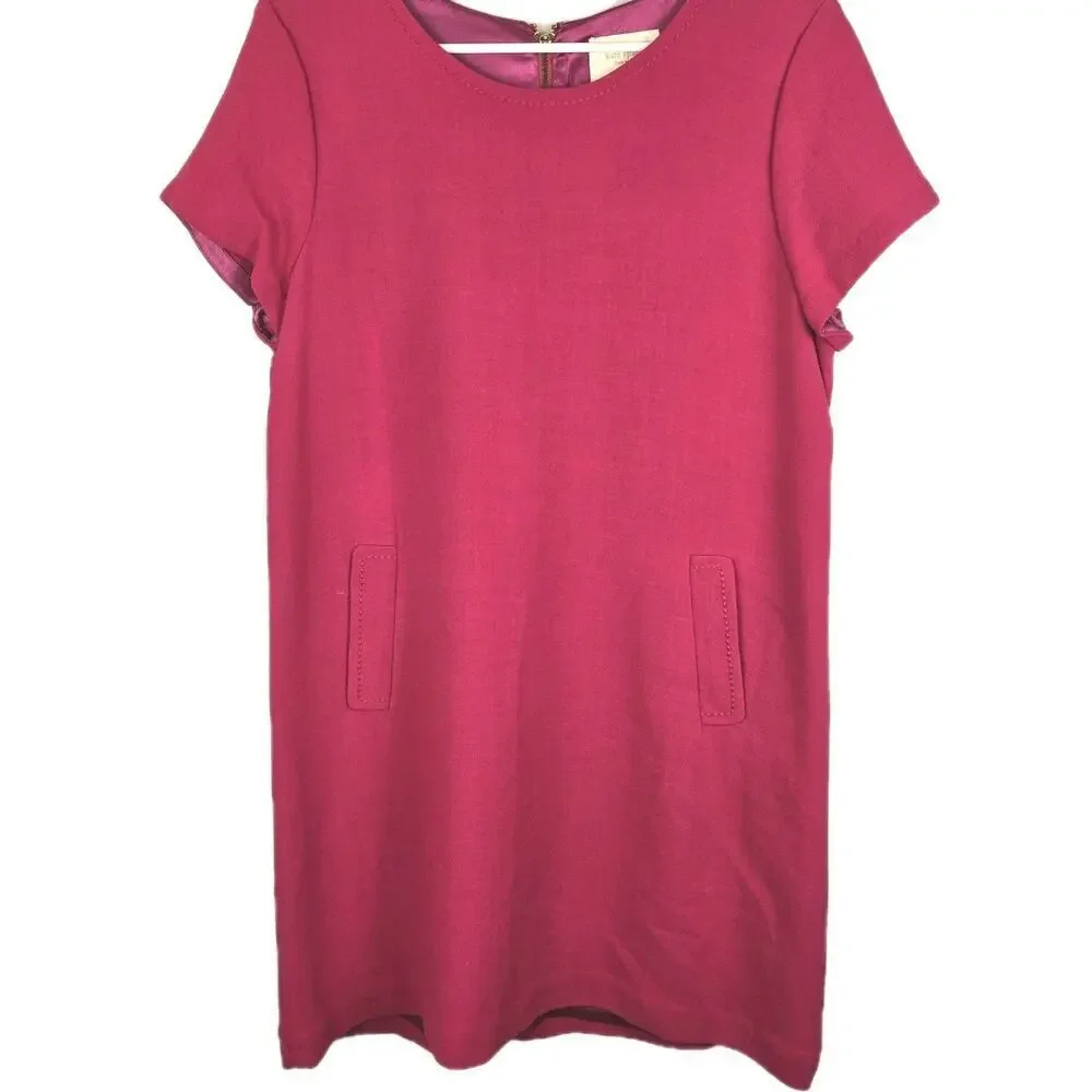 Kate Spade New York Women Pink Back Zip Dress Size XL Wool Blend Pockets Barbie